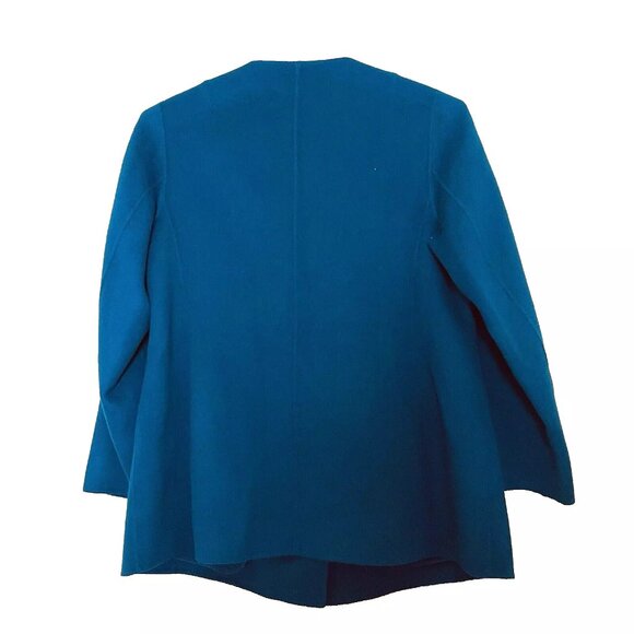 Talbots Teal Blue Boiled Wool Zip Blazer Jacket 12W Petite Quiet Luxury Office - Picture 2 of 10